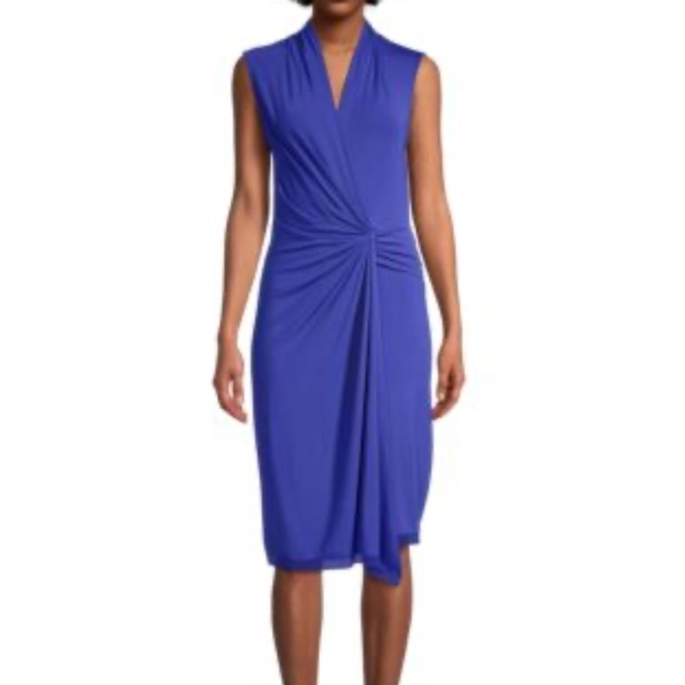 KOBI HALPERIN Sandra Twist Front Jersey Dress in Blue Size Large
